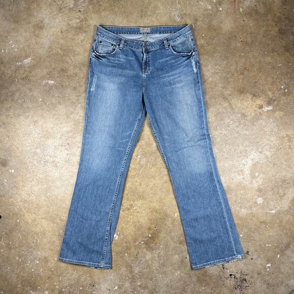 BKE Easy Street Stretch Bootcut Jeans Mens 34x33.5 Blue Faded Distressed Denim - Picture 1 of 16